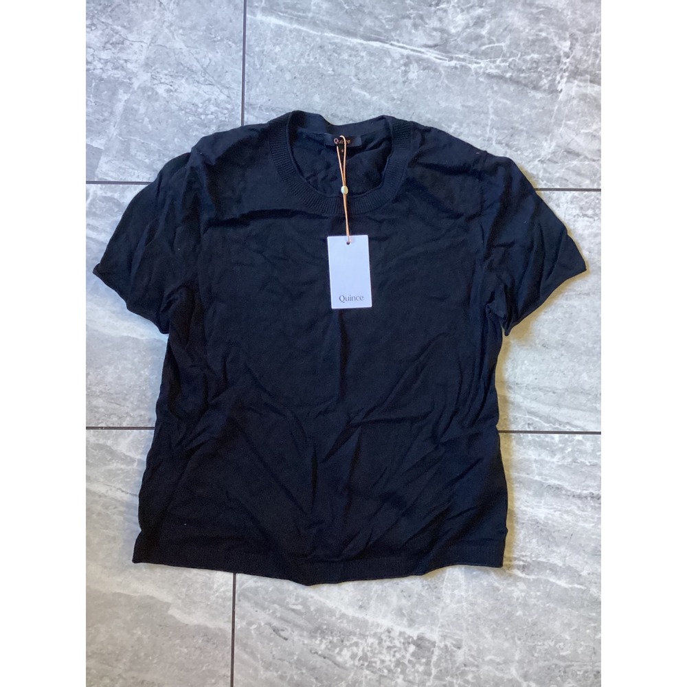 Quince Women Black Lightweight Cotton Cashmere Relaxed Sweater Tee Small NWT